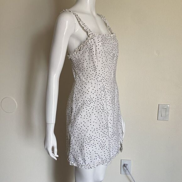 Urban Outfitters Wren Ivory Dotted Linen Viscose Ruffle Mini Dress Size Small - Picture 7 of 16